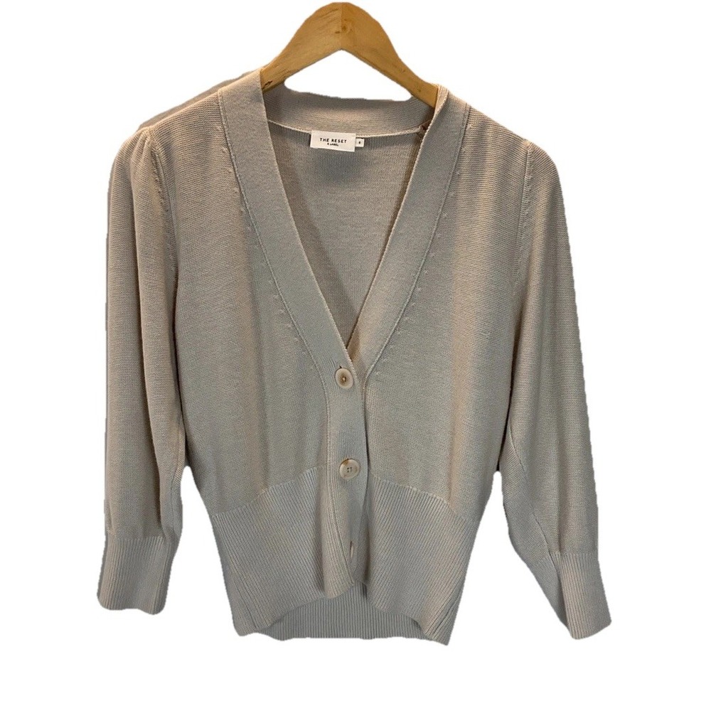 The Reset R Label Cardigan Sweater Womens Size S Beige Soft silk blend